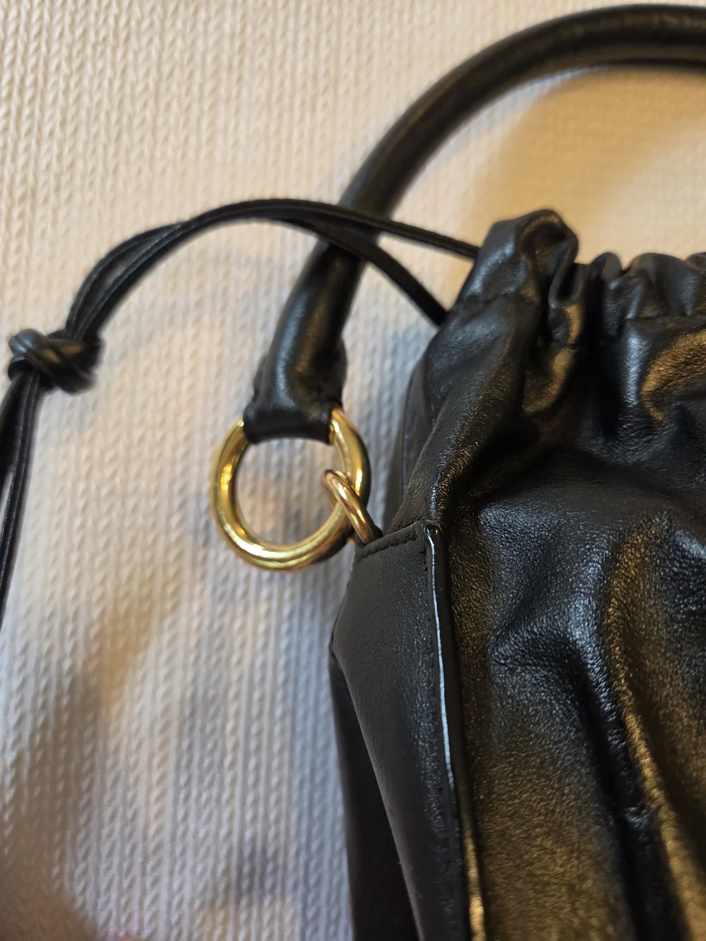 Yuzefi Black Leather Gathered Top Handle Bag